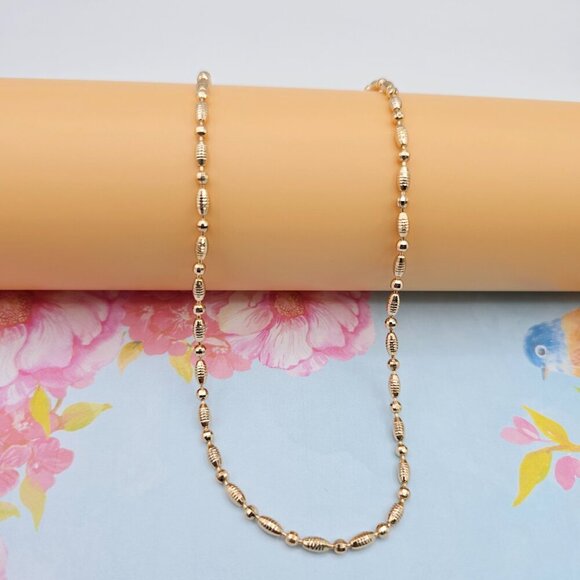 Rose Gold Polished Bead Necklace in 18K Gold Plated Finish - 50cm, XPNL0072 - Picture 5 of 12